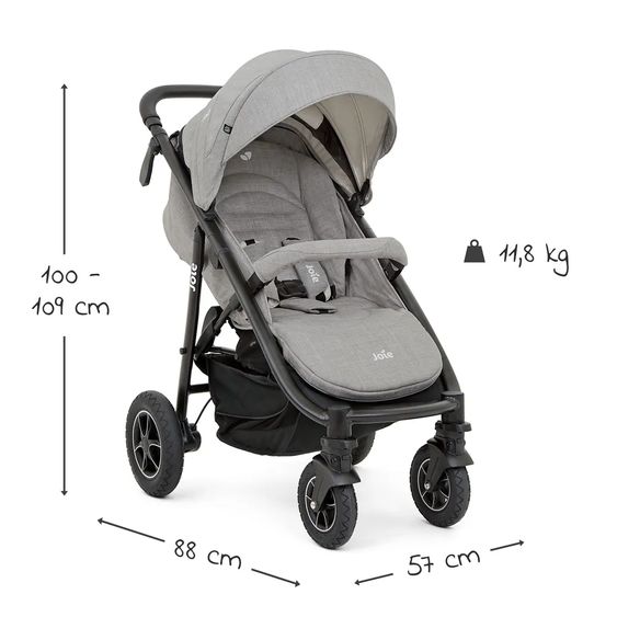 joie Buggy & Sportwagen Mytrax mit Luftreifen, Getränkehalter, Regenschutz, Fußsack & Handmuff - Gray Flannel