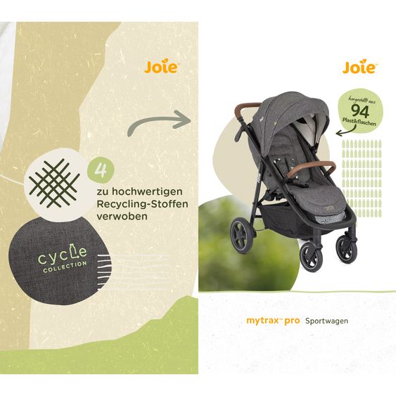 joie Buggy & pushchair Mytrax Pro up to 22 kg load capacity with telescopic push bar, cup holder & rain cover - Cycle Collection - Shell Gray