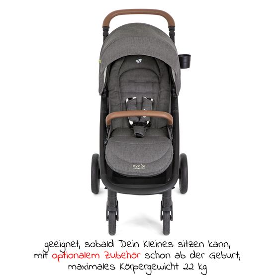 joie Buggy & pushchair Mytrax Pro up to 22 kg load capacity with telescopic push bar, cup holder & rain cover - Cycle Collection - Shell Gray