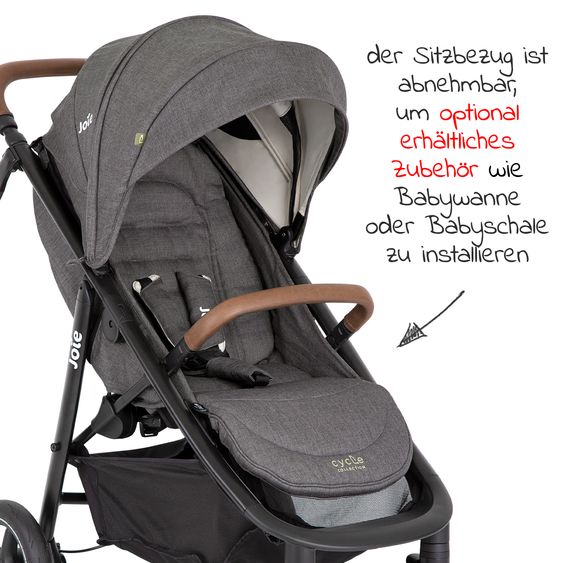 joie Buggy & pushchair Mytrax Pro up to 22 kg load capacity with telescopic push bar, cup holder & rain cover - Cycle Collection - Shell Gray