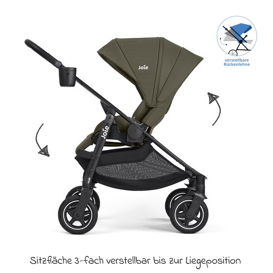 joie Buggy & Sportwagen Versadrift bis 22 kg belastbar mit Drift-Funktion, Knickschieber, umsetzbarer Sportsitz, Adapter, Getränkehalter & Regenschutz - Fern