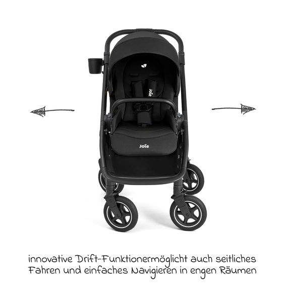 joie Buggy & Sportwagen Versadrift bis 22 kg belastbar mit Drift-Funktion, Knickschieber, umsetzbarer Sportsitz, Adapter, Getränkehalter & Regenschutz - Raven