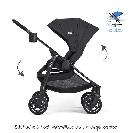 joie Buggy & Sportwagen Versadrift bis 22 kg belastbar mit Drift-Funktion, Knickschieber, umsetzbarer Sportsitz, Adapter, Getränkehalter & Regenschutz - Raven