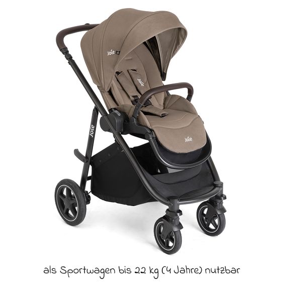 joie Passeggino Leggero & Sportivo Versatrax - fino a 22 kg con maniglione telescopico, seduta reversibile, adattatori, copertura antipioggia e zanzariera - Anacardio