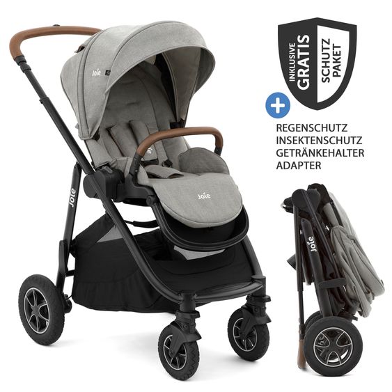 joie Buggy & Sportwagen Versatrax bis 22 kg belastbar - umsetzbare Sitzeinheit, Adapter inkl. Insektenschutz & XXL-Zubehörpaket - Pebble