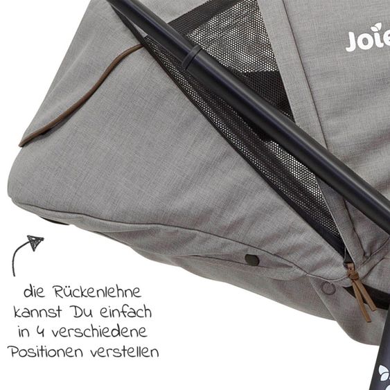 joie Buggy & Sportwagen Versatrax bis 22 kg belastbar - umsetzbare Sitzeinheit, Adapter & Regenschutz - Gray Flannel
