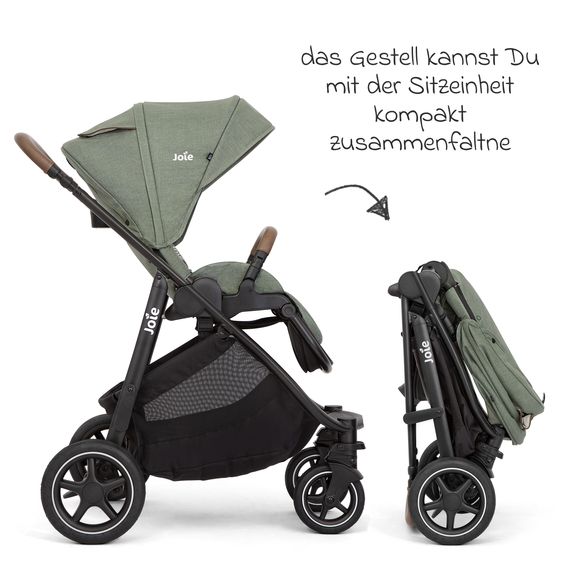 joie Passeggino Versatrax con nuovo design degli pneumatici - capacità di carico fino a 22 kg con maniglione telescopico, seggiolino convertibile, adattatore e parapioggia - Laurel