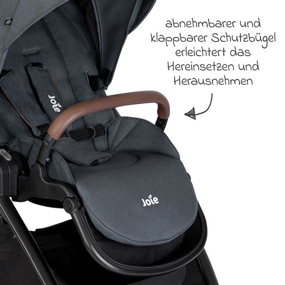 joie Buggy & pushchair Versatrax with new tire design - loadable up to 22 kg with telescopic push bar, convertible seat unit, adapter & rain cover - Moonlight