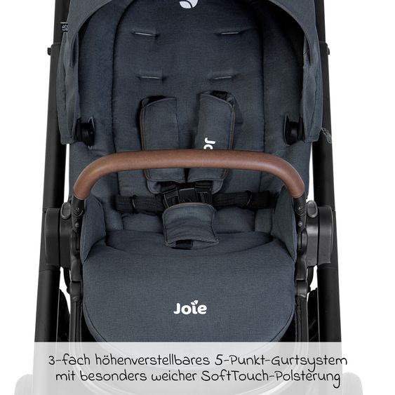 joie Buggy & pushchair Versatrax with new tire design - loadable up to 22 kg with telescopic push bar, convertible seat unit, adapter & rain cover - Moonlight