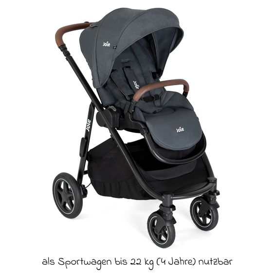 joie Buggy & pushchair Versatrax with new tire design - loadable up to 22 kg with telescopic push bar, convertible seat unit, adapter & rain cover - Moonlight