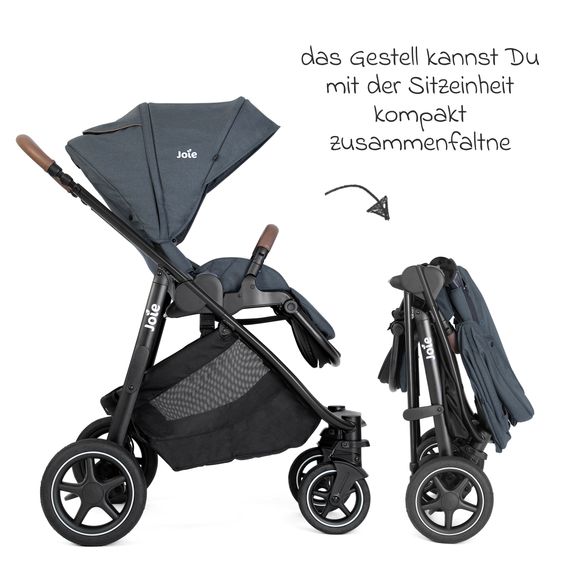 joie Buggy & pushchair Versatrax with new tire design - loadable up to 22 kg with telescopic push bar, convertible seat unit, adapter & rain cover - Moonlight