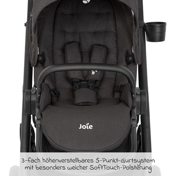 joie Buggy & Sportwagen Versatrax mit neuem Reifen-Design - bis 22 kg belastbar mit Teleskopschieber, umsetzbare Sitzeinheit, Adapter & Regenschutz - Shale