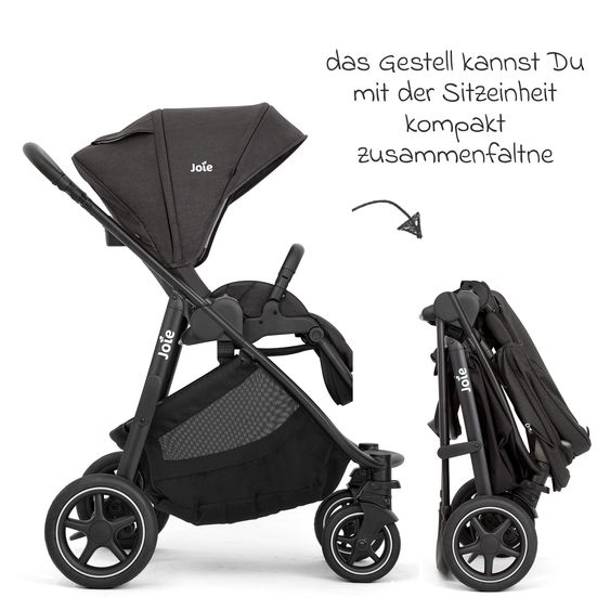 joie Buggy & Sportwagen Versatrax mit neuem Reifen-Design - bis 22 kg belastbar mit Teleskopschieber, umsetzbare Sitzeinheit, Adapter & Regenschutz - Shale