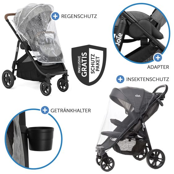 joie Buggy & pushchair Versatrax with new tire design - loadable up to 22 kg with telescopic push bar, convertible seat unit, adapter, rain cover & XXL accessory pack - Pebble