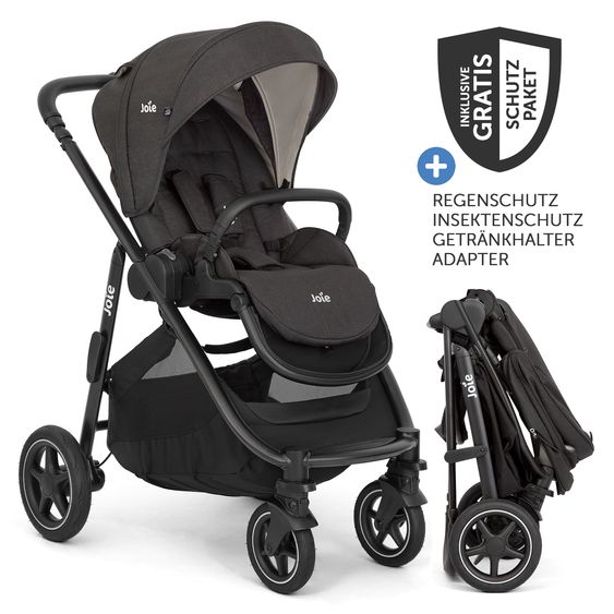 joie Buggy & Sportwagen Versatrax mit neuem Reifen-Design - bis 22 kg belastbar mit Teleskopschieber, umsetzbarer Sitzeinheit, Adapter, Regenschutz & XXL-Zubehörpaket - Shale