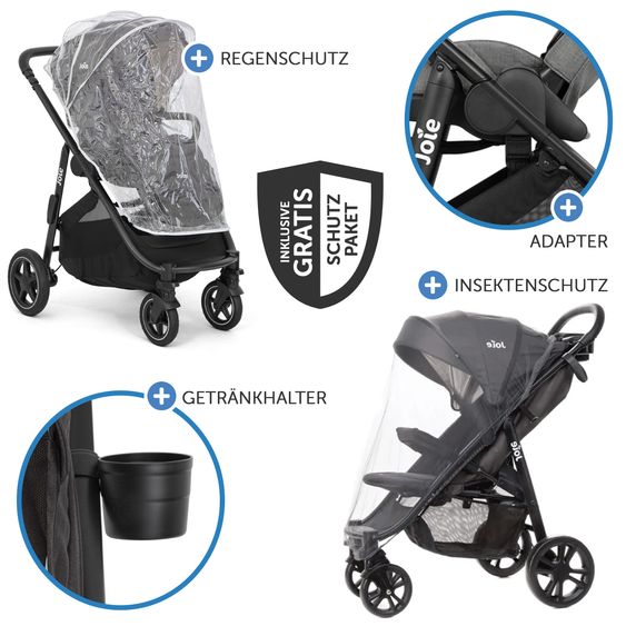 joie Buggy & Sportwagen Versatrax mit neuem Reifen-Design - bis 22 kg belastbar mit Teleskopschieber, umsetzbarer Sitzeinheit, Adapter, Regenschutz & XXL-Zubehörpaket - Shale