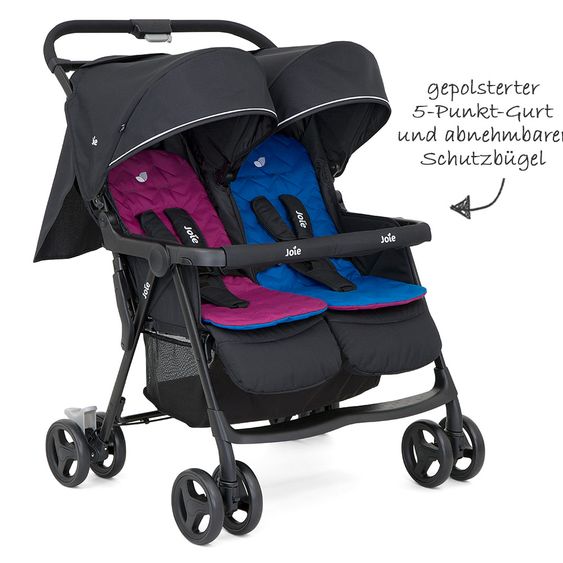 joie Geschwister- & Zwillingsbuggy Aire Twin mit Liegeposition inkl. Regenschutz & Wendesitzauflage - Rosy & Sea