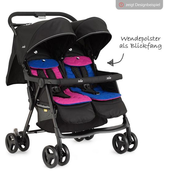 joie Geschwister- & Zwillingsbuggy Aire Twin mit Liegeposition inkl. Regenschutz & Wendesitzauflage - Rosy & Sea
