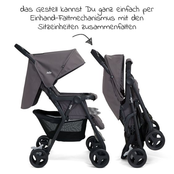 joie Geschwister- & Zwillingswagen Aire Twin mit Liegeposition inkl. Regenschutz & Wendesitzauflage - Dark Pewter