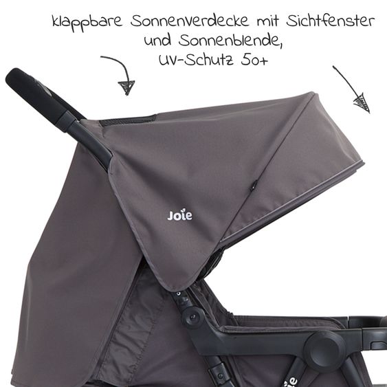 joie Geschwister- & Zwillingswagen Aire Twin mit Liegeposition inkl. Regenschutz & Wendesitzauflage - Dark Pewter