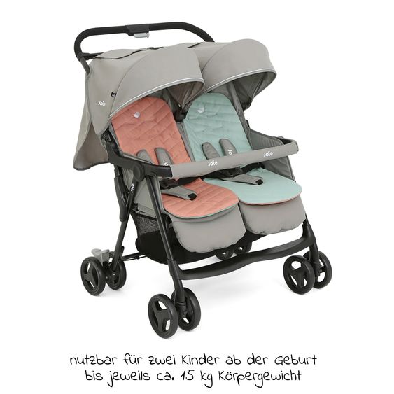 joie Sibling & twin pushchair Aire Twin with reclining position incl. raincover & reversible seat cover - Nectar & Mineral