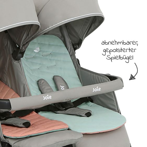 joie Sibling & twin pushchair Aire Twin with reclining position incl. raincover & reversible seat cover - Nectar & Mineral