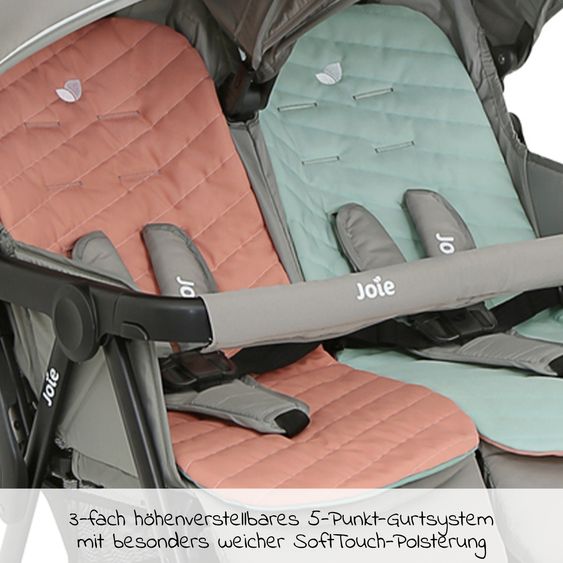 joie Sibling & twin pushchair Aire Twin with reclining position incl. raincover & reversible seat cover - Nectar & Mineral