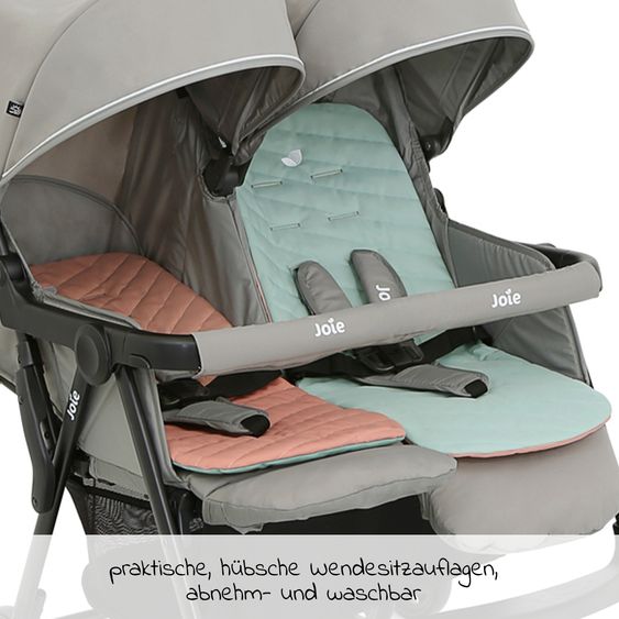 joie Sibling & twin pushchair Aire Twin with reclining position incl. raincover & reversible seat cover - Nectar & Mineral