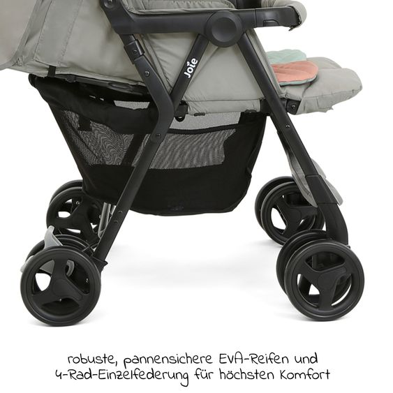 joie Sibling & twin pushchair Aire Twin with reclining position incl. raincover & reversible seat cover - Nectar & Mineral