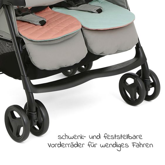 joie Sibling & twin pushchair Aire Twin with reclining position incl. raincover & reversible seat cover - Nectar & Mineral