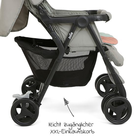 joie Sibling & twin pushchair Aire Twin with reclining position incl. raincover & reversible seat cover - Nectar & Mineral