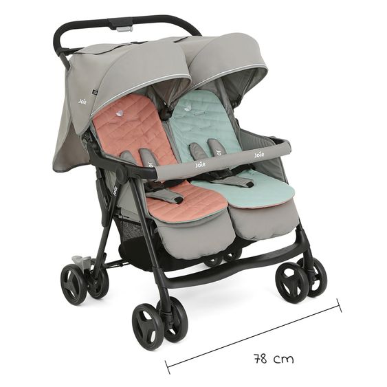 joie Sibling & twin pushchair Aire Twin with reclining position incl. raincover & reversible seat cover - Nectar & Mineral