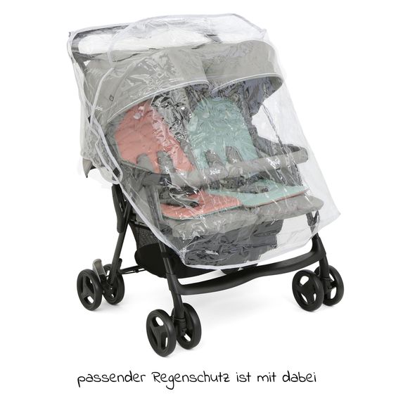 joie Sibling & twin pushchair Aire Twin with reclining position incl. raincover & reversible seat cover - Nectar & Mineral