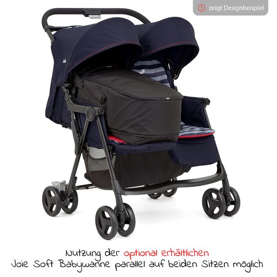 joie Sibling & twin pushchair Aire Twin with reclining position incl. raincover & reversible seat cover - Nectar & Mineral