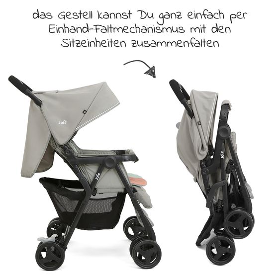 joie Sibling & twin pushchair Aire Twin with reclining position incl. raincover & reversible seat cover - Nectar & Mineral