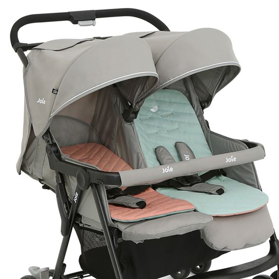 joie Sibling & twin pushchair Aire Twin with reclining position incl. raincover & reversible seat cover - Nectar & Mineral