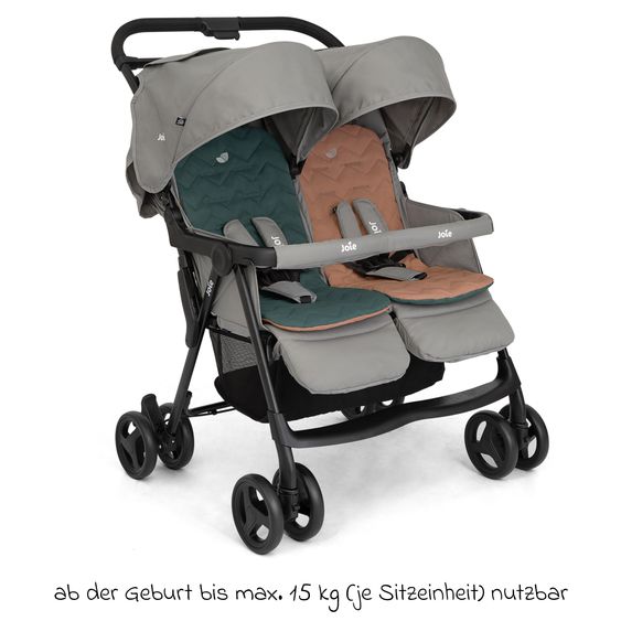 joie Geschwister- & Zwillingswagen Aire Twin mit Liegeposition inkl. Regenschutz & Wendesitzauflage - Pebble