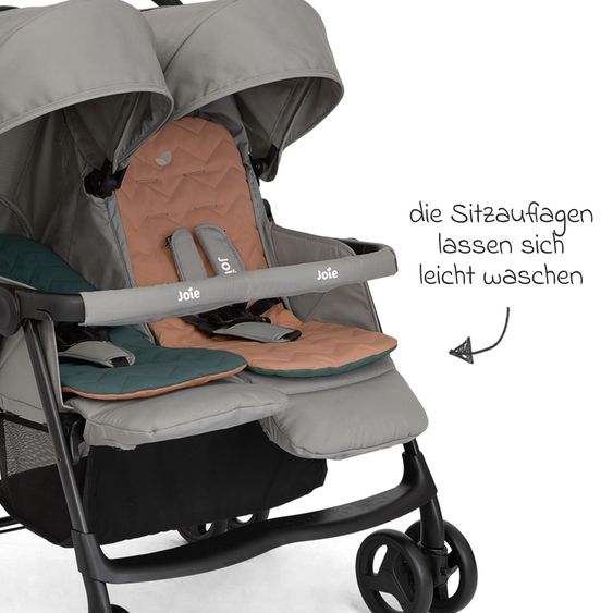 joie Geschwister- & Zwillingswagen Aire Twin mit Liegeposition inkl. Regenschutz & Wendesitzauflage - Pebble