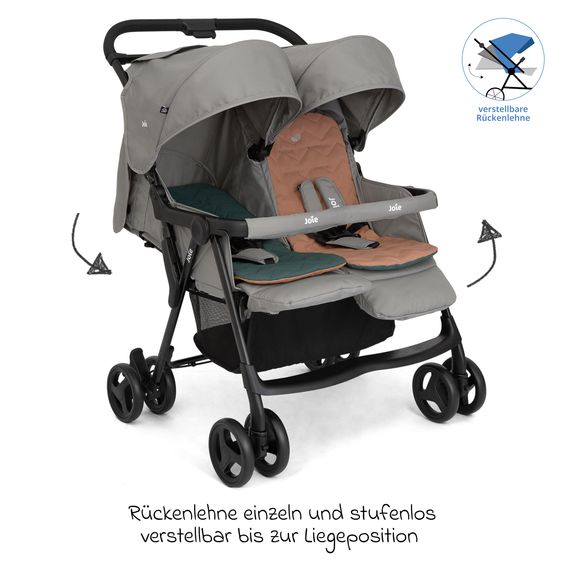 joie Geschwister- & Zwillingswagen Aire Twin mit Liegeposition inkl. Regenschutz & Wendesitzauflage - Pebble