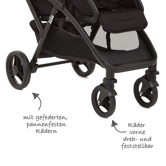 joie Geschwisterwagen Evalite Duo ultraleicht nur 10,6 kg Rücksitz mit Liegeposition inkl. Regenschutz - Coal