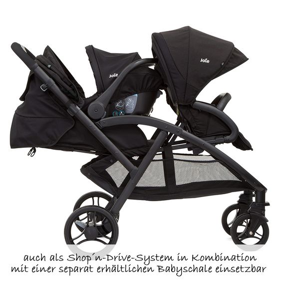 joie Geschwisterwagen Evalite Duo ultraleicht nur 10,6 kg Rücksitz mit Liegeposition inkl. Regenschutz - Coal