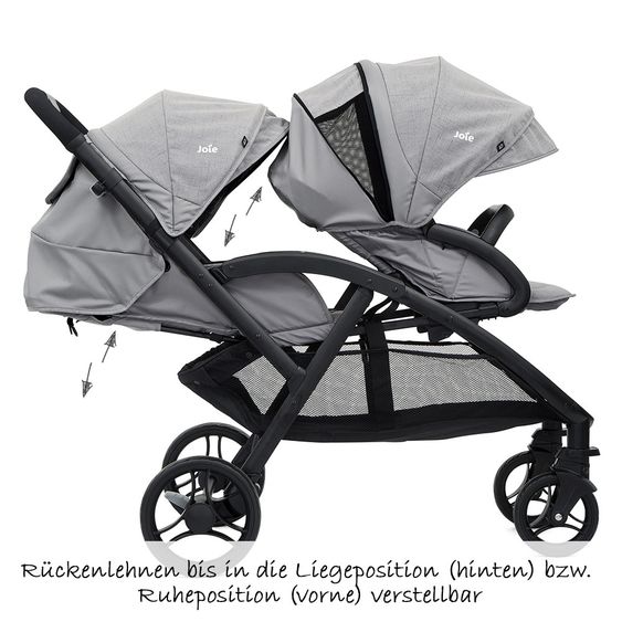 joie Geschwisterwagen Evalite Duo ultraleicht nur 10,6 kg Rücksitz mit Liegeposition inkl. Regenschutz - Gray Flannel