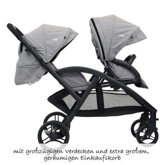 joie Geschwisterwagen Evalite Duo ultraleicht nur 10,6 kg Rücksitz mit Liegeposition inkl. Regenschutz - Gray Flannel