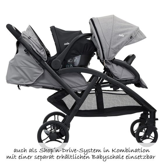 joie Geschwisterwagen Evalite Duo ultraleicht nur 10,6 kg Rücksitz mit Liegeposition inkl. Regenschutz - Gray Flannel