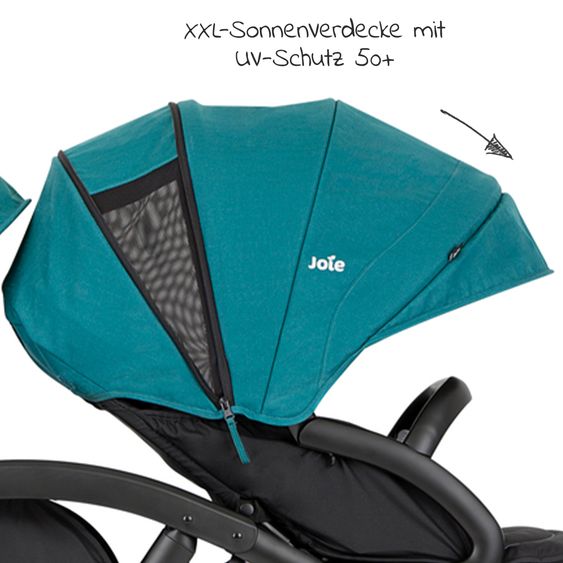 joie Passeggino fratellare Evalite Duo ultra leggero solo 10,6 kg Sedile posteriore reclinabile - incluso parapioggia - Capri