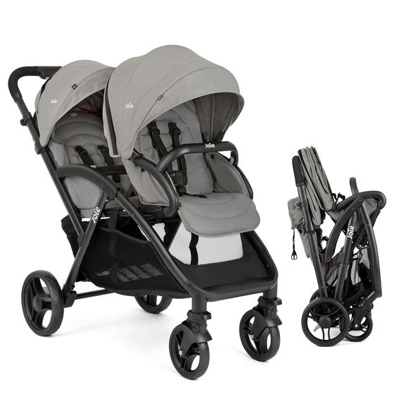 joie Geschwisterwagen Evalite Duo ultraleicht nur 10,6 kg Rücksitz mit Liegeposition - inkl. Regenschutz - Pebble