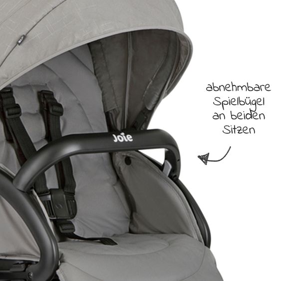 joie Geschwisterwagen Evalite Duo ultraleicht nur 10,6 kg Rücksitz mit Liegeposition - inkl. Regenschutz - Pebble