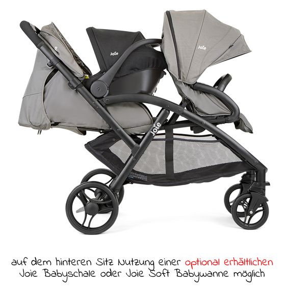 joie Geschwisterwagen Evalite Duo ultraleicht nur 10,6 kg Rücksitz mit Liegeposition - inkl. Regenschutz - Pebble