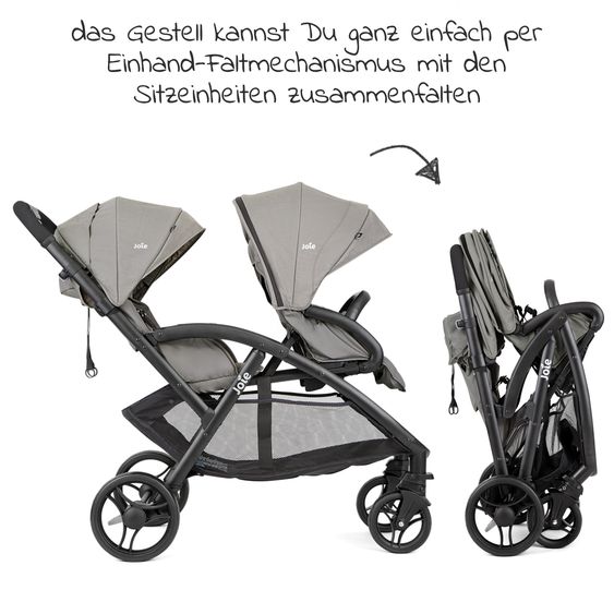 joie Geschwisterwagen Evalite Duo ultraleicht nur 10,6 kg Rücksitz mit Liegeposition - inkl. Regenschutz - Pebble