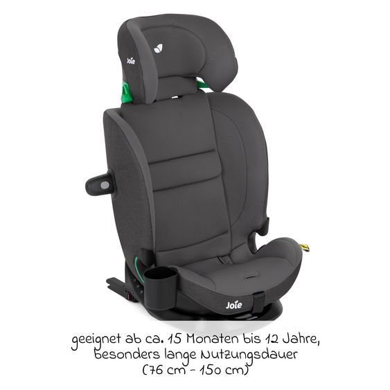 joie Child seat i-Bold R129 i-Size from 15 months - 12 years (76 cm - 150 cm) with Isofix, top tether & cup holder - Thunder